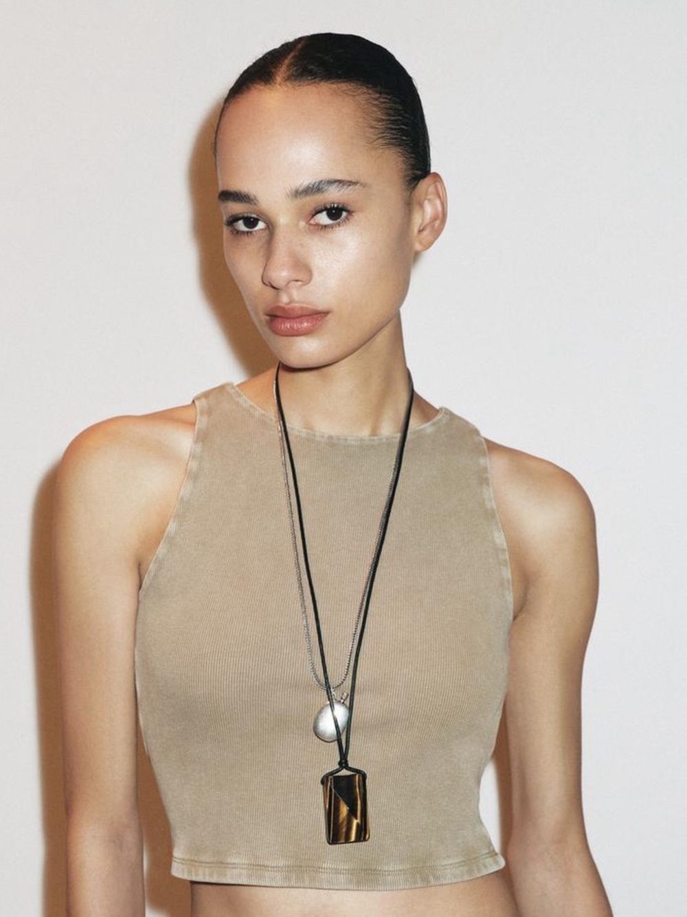NWOT. Zara Beige Cotton Lace Up Open Back Tank Top. Size S.